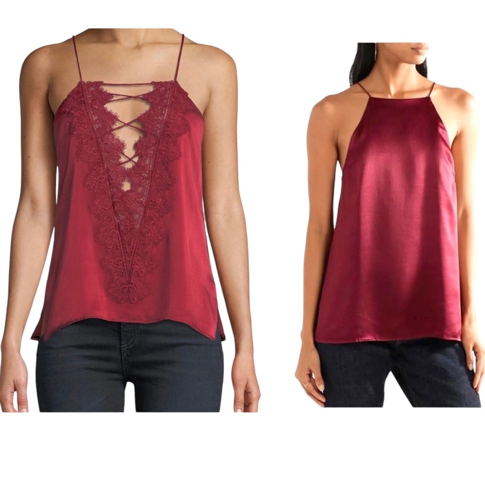 Cami NYC  Charlie Charmeuse Ruby Red Silk Top Lace Trim Camisole Tank